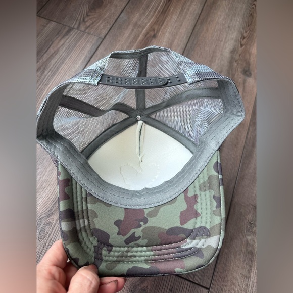 Camouflage Quilted Heart Trucker Hat; Green Camo Handmade Quilt Baseball Hat - Picture 5 of 5